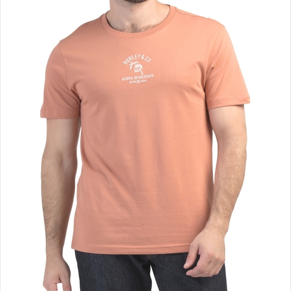 Hurley  And Co Men's Peach Color Casual  T-Shirt